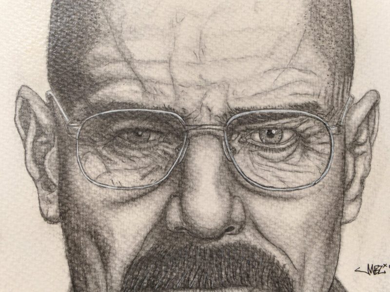 Handgemalte Bleistiftzeichung von Brian Cranson als „Walter White“ – Bild 2