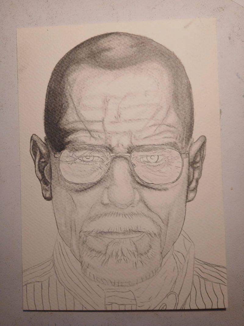 Handgemalte Bleistiftzeichung von Brian Cranson als „Walter White“ – Bild 6