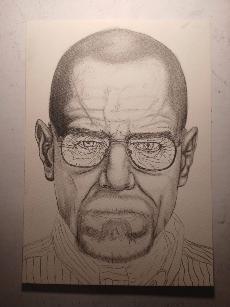 Handgemalte Bleistiftzeichung von Brian Cranson als „Walter White“ – Bild 7