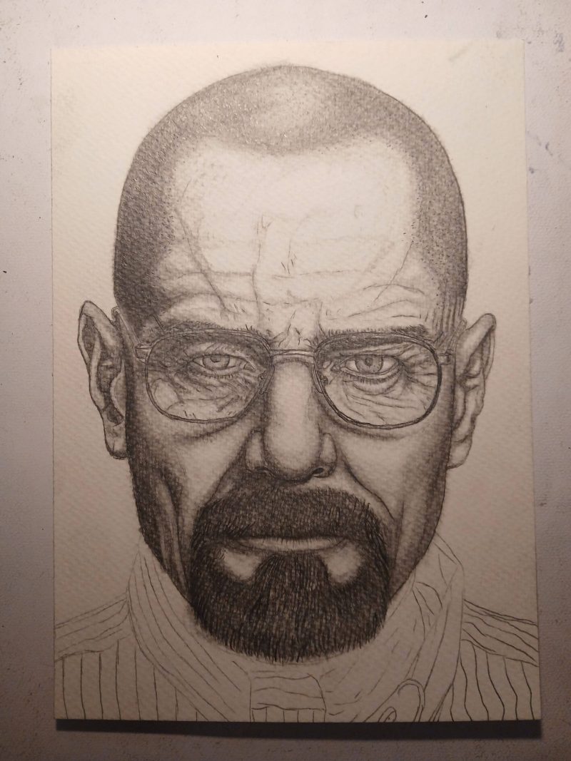 Handgemalte Bleistiftzeichung von Brian Cranson als „Walter White“ – Bild 9