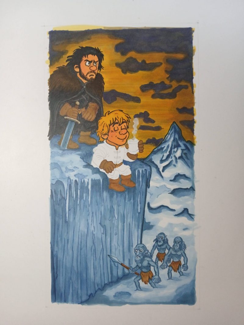 Handgemalte Illustration „Jon Snow & Tyrion Lannister auf der Mauer“ – im Asterix Comic Stil, Einzelstück – Bild 12