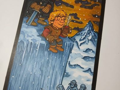 Handgemalte Illustration „Jon Snow & Tyrion Lannister auf der Mauer“ – im Asterix Comic Stil, Einzelstück